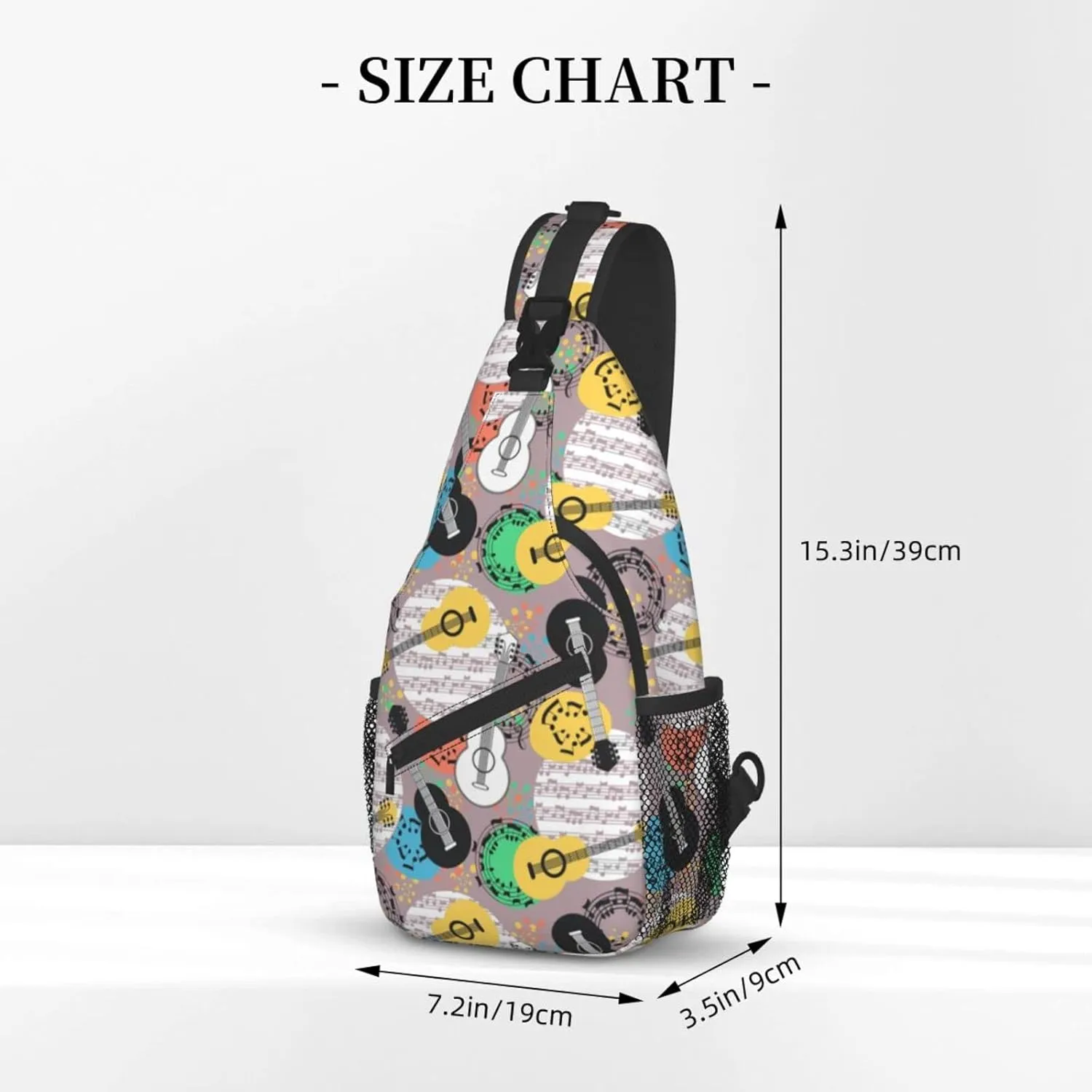 ASYG Guitar Sling Bag Music Notes Crossbody Chest Daypack Casual Backpack Music Shoulder Bag For Travel Picnic
