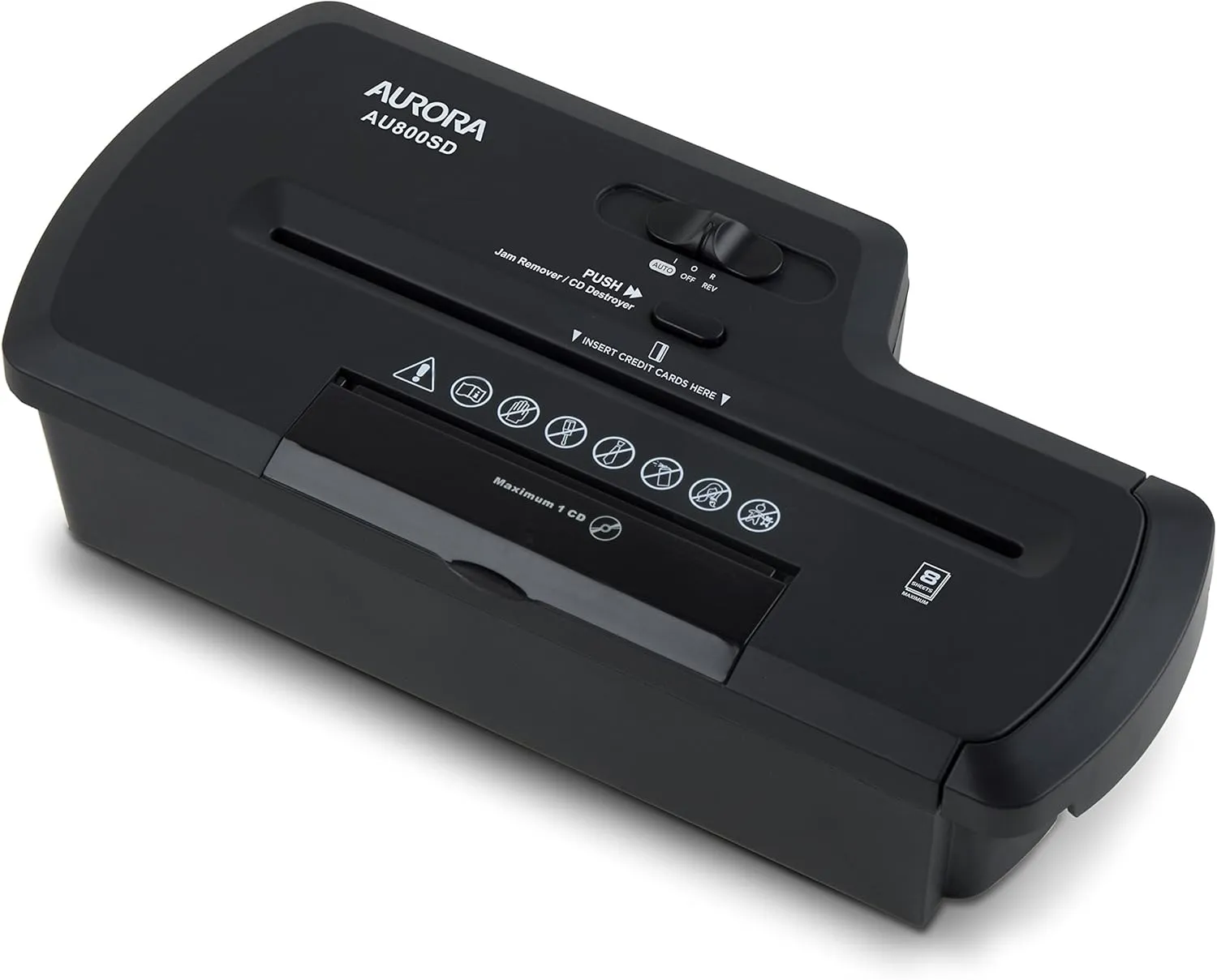 Aurora AU800SD Professional Strip Cut Paper Shredder/CD/Credit Card Shredder Without Wastebasket, 8-Sheet Strip-Cut No Basket, Black
