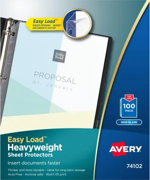 Avery Clear Heavyweight Sheet Protectors, Non-Glare, Easy Load, 100 Document Protectors (74102)