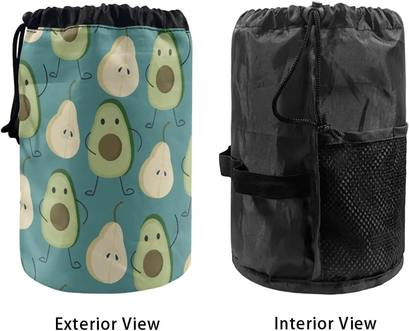 Avocado and Pear drawstring makeup bag opens flat travel essentials lay and go makeup bag with drawstring collapsible makeup bag travel makeup bag round travel cosmetic bag