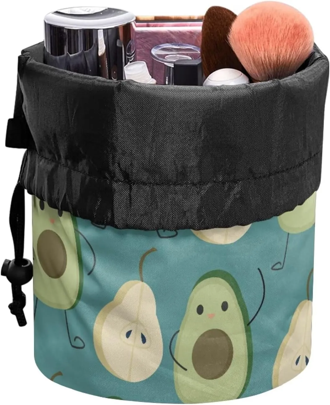 Avocado and Pear drawstring makeup bag opens flat travel essentials lay and go makeup bag with drawstring collapsible makeup bag travel makeup bag round travel cosmetic bag