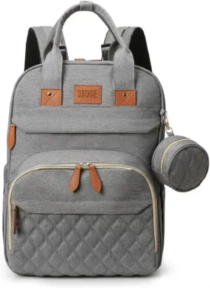 Baby Diaper Bag Backpack with Changing Pad, Stroller Straps,Side Pockets, pacifier holder-grey, Large