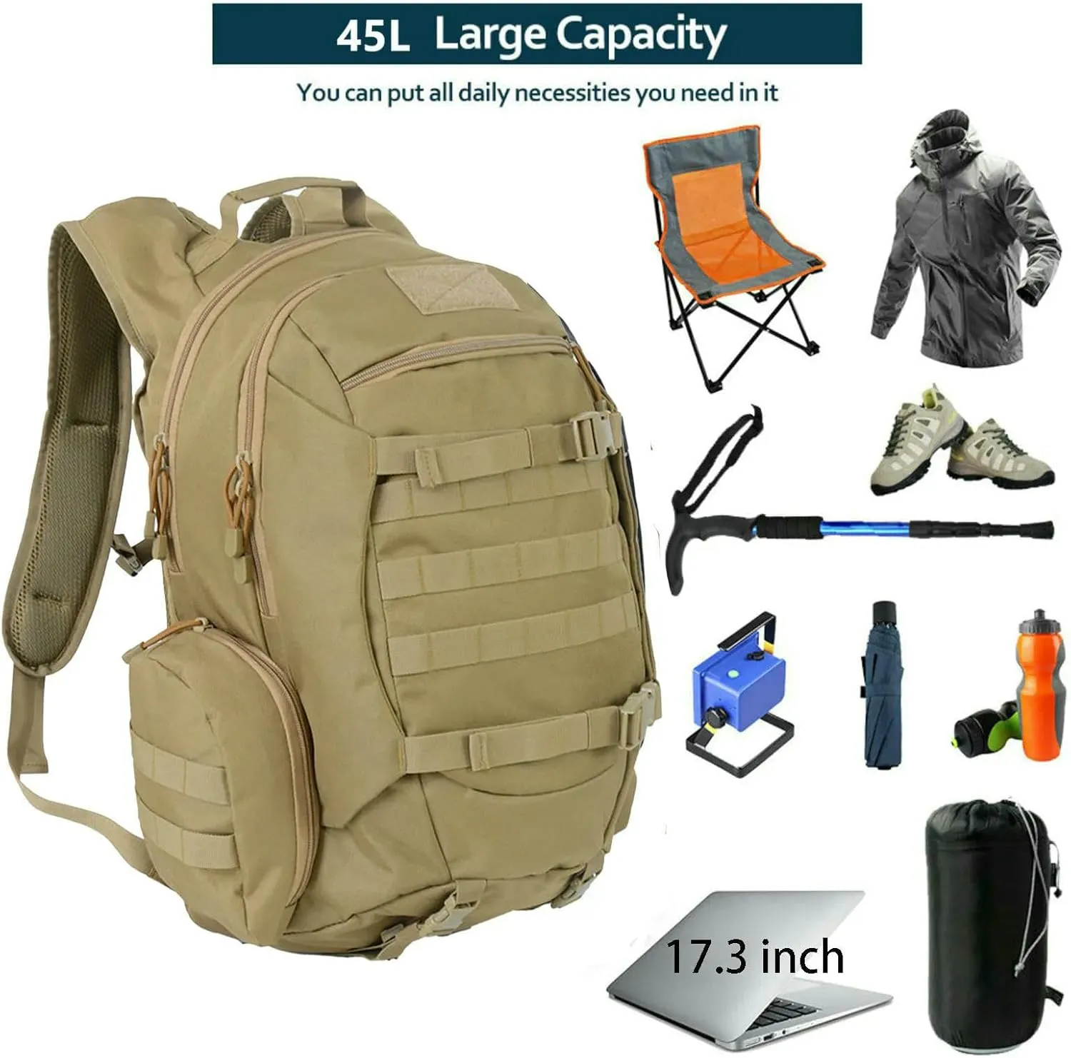 Backpack 45L Waterproof Fishing Hunting Backpack Outdoor Tactical Sports Camping Hiking Bag
