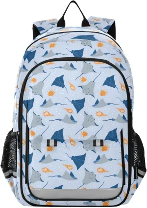 Backpack Cartoon Stingrays Fish and Shells School Shoulder Bag Lightweight Laptop Backpack Student Casual Travel Daypack