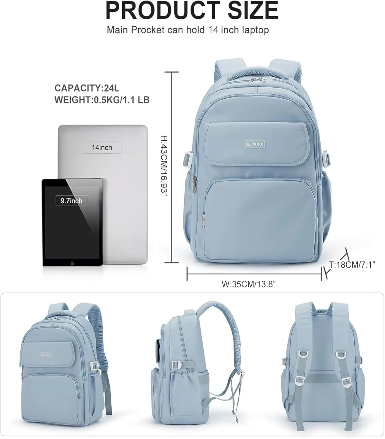 Backpack For College Students Women Men,Cute High School Bag,Lightweight Bookbag Casual Daypack Travel Backpack,Aesthetic School Backpack For Teens Boys Girls(Blue)