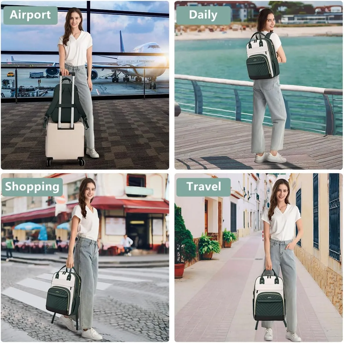 Backpack for Women laptop Bag - Laptop Backpack with USB Charger Travel Business Computer Backpack DARK GREEN