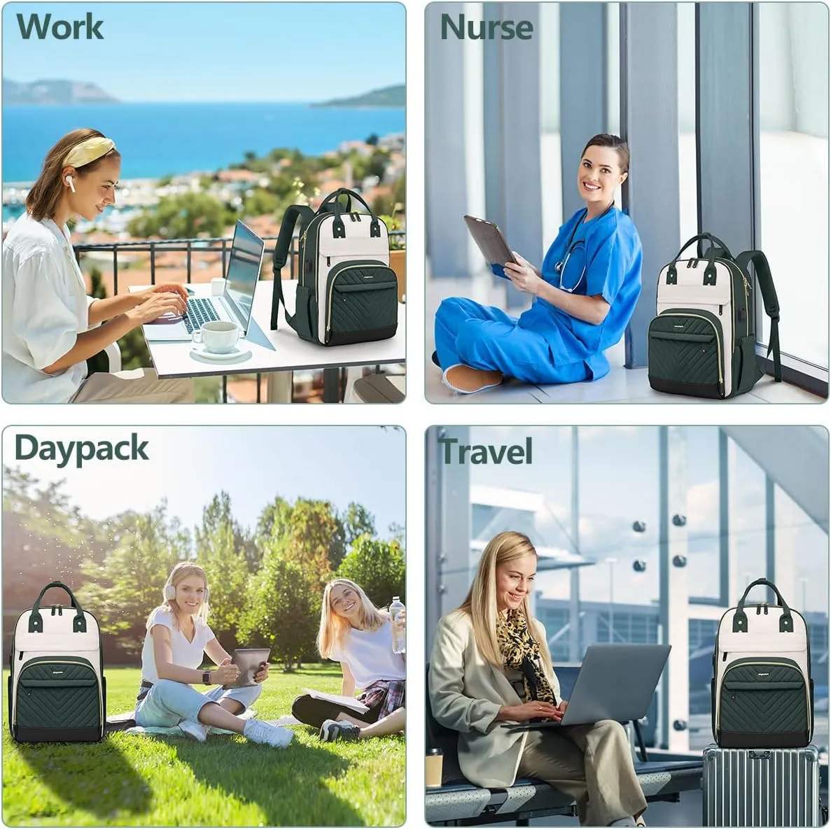 Backpack for Women laptop Bag - Laptop Backpack with USB Charger Travel Business Computer Backpack DARK GREEN