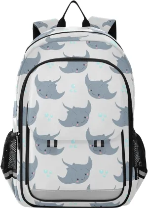 Backpack Gray Stingray Fish School Shoulder Bag Lightweight Laptop Backpack Student Casual Travel Daypack