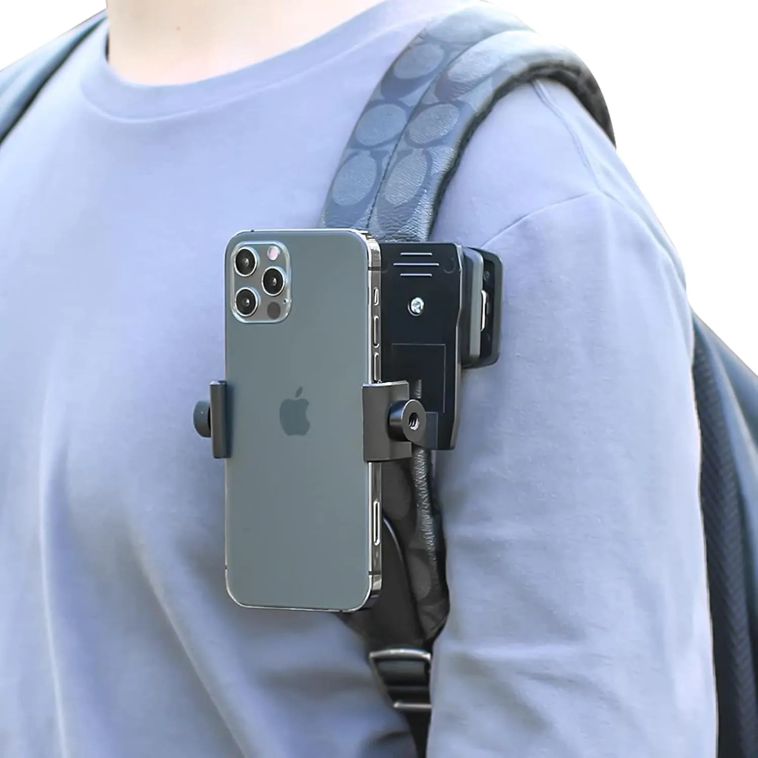 Backpack Shoulder Strap Mount Bag Belt Shoulder Strap Clip Holder for Phone, for Gopro/DJI and More Action Cameras 360° Rotation Hand Free Phone Backpack Clamp Mount for Video Recording