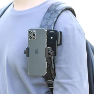Backpack Shoulder Strap Mount Bag Belt Shoulder Strap Clip Holder for Phone, for Gopro/DJI and More Action Cameras 360° Rotation Hand Free Phone Backpack Clamp Mount for Video Recording
