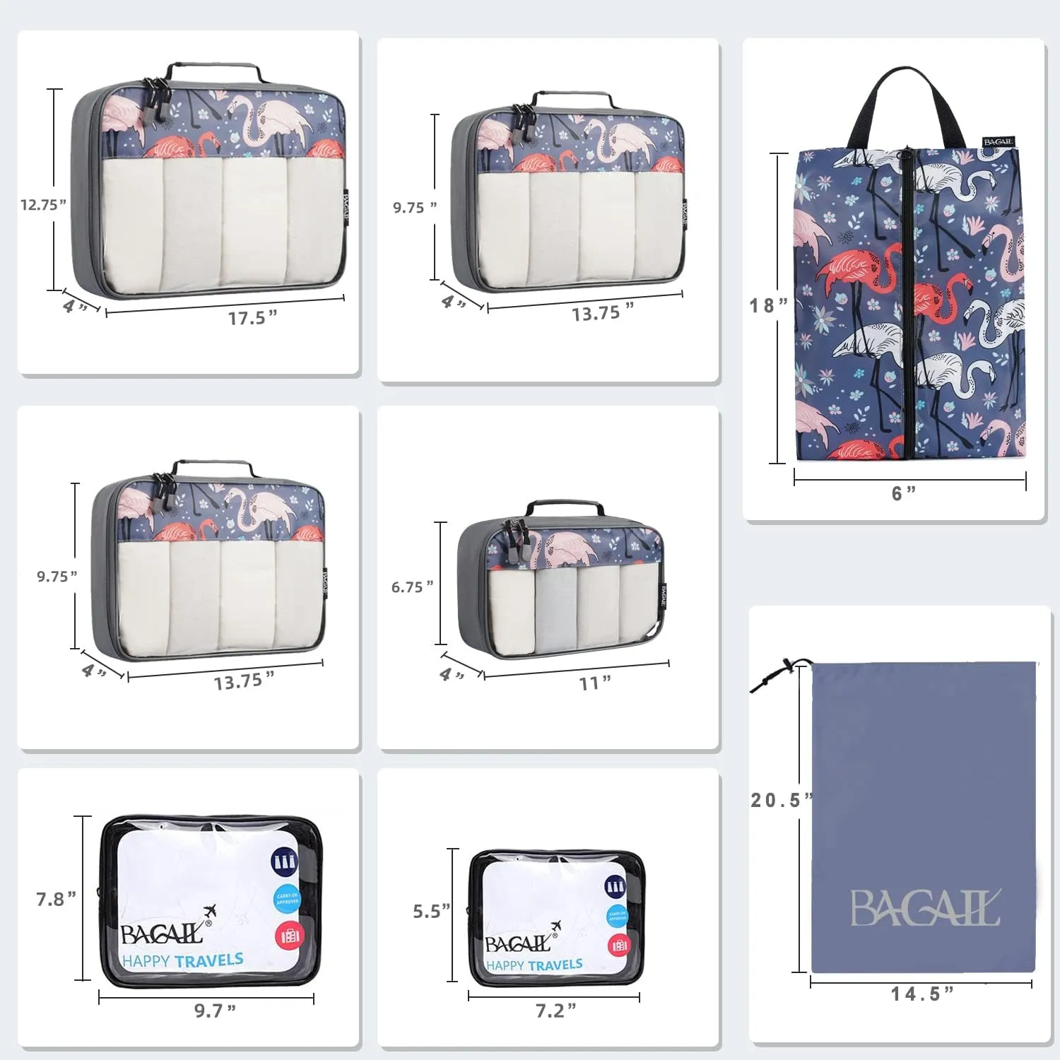 BAGAIL 8 Set/9 Set Packing Cubes Luggage Packing Organizer for Travel, Suitcase Packing Bags for Travel Accessories