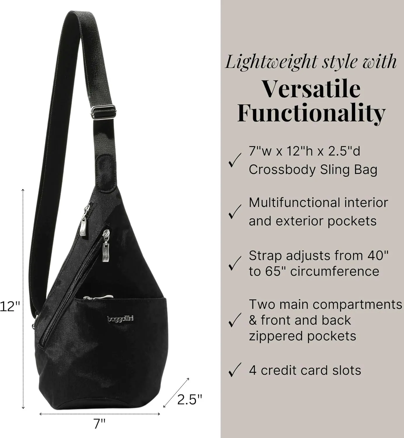 Baggallini Mini Sling - 12x7 Sling Crossbody Bag Backpack with Adjustable Shoulder Strap