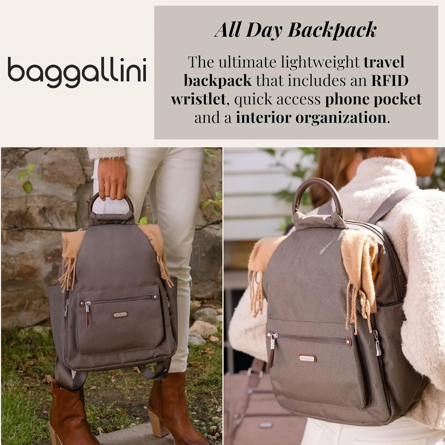 Baggallini Women's All Day Backpack, Black Cheetah Emboss, One Size…