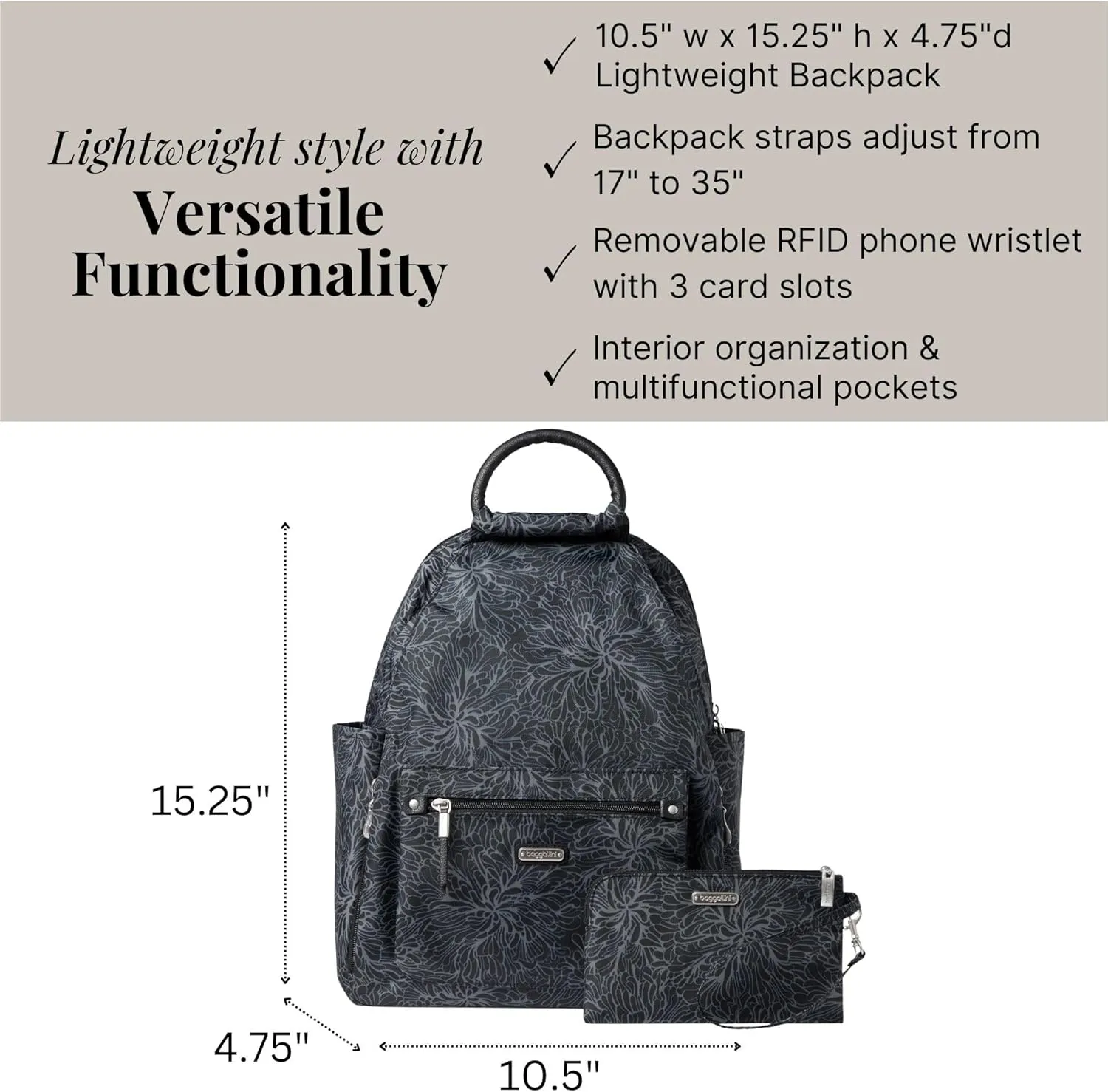 Baggallini Women's All Day Backpack, Midnight Blossom, One Size…
