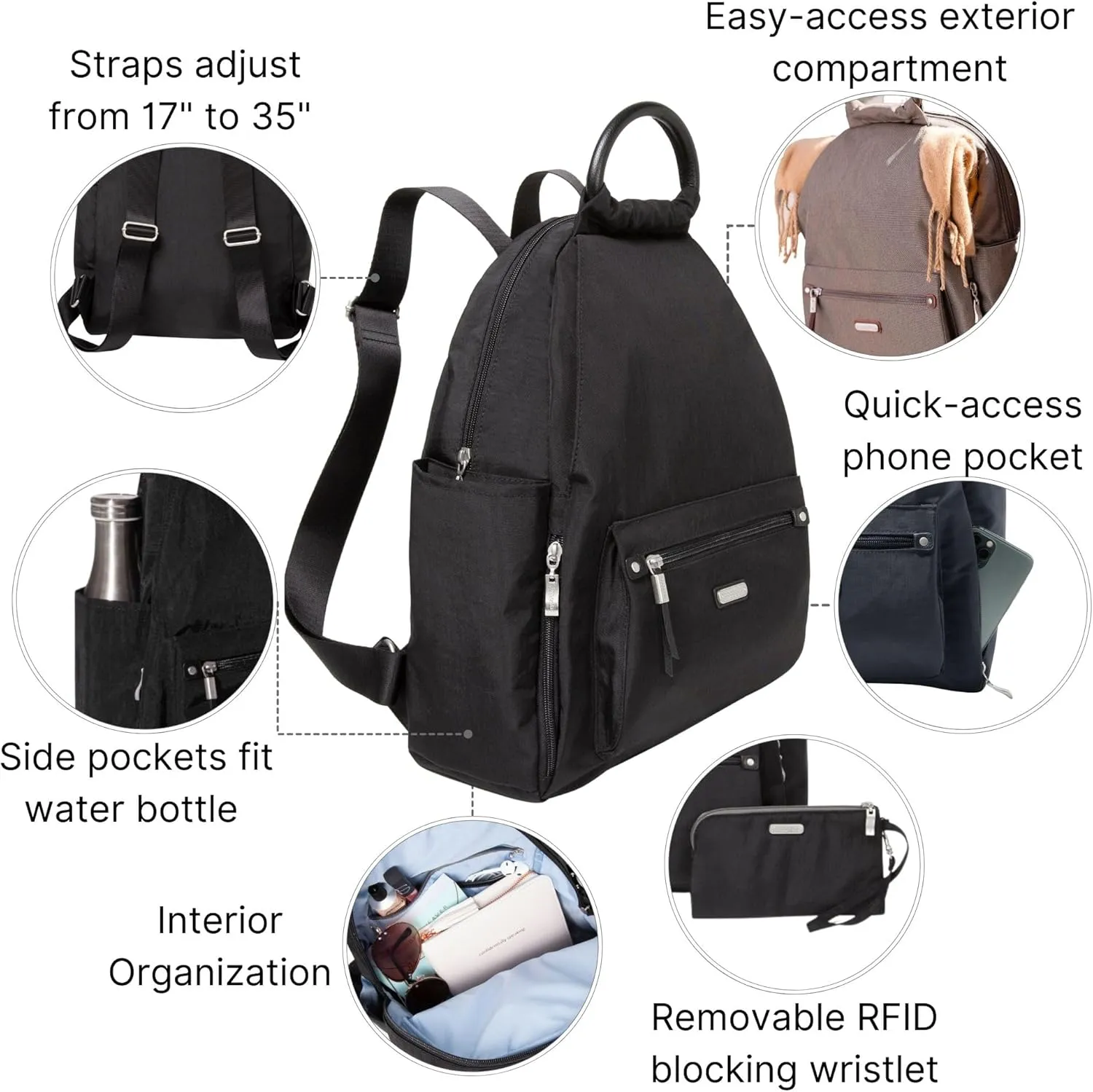 Baggallini womens New Classic Heritage With Rfid Phone Wristlet All Day Backpack, Black, One Size US