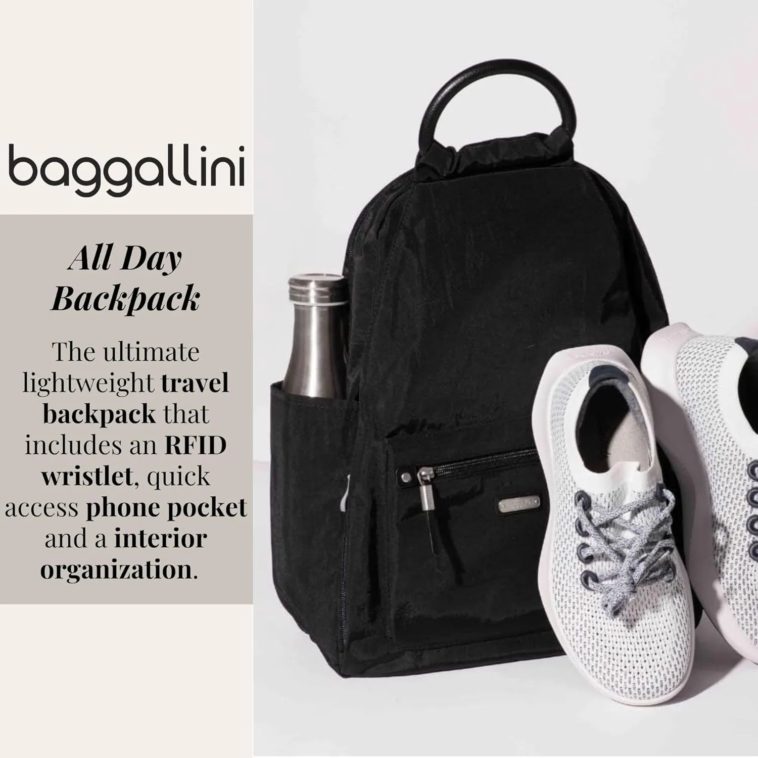 Baggallini womens New Classic Heritage With Rfid Phone Wristlet All Day Backpack, Black, One Size US