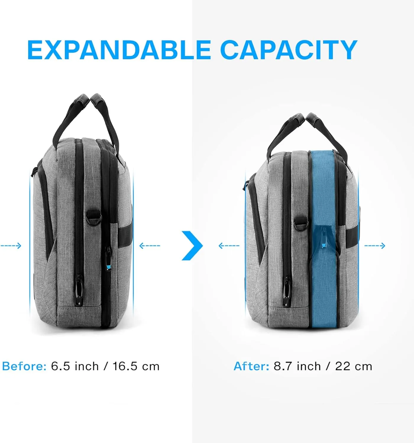 BAGSMART 17.3 Inch Laptop Bag, Expandable Computer Bag Laptop Briefcase Men Women,Laptop Shoulder Bag,Work Bag Business Travel Office, Grey