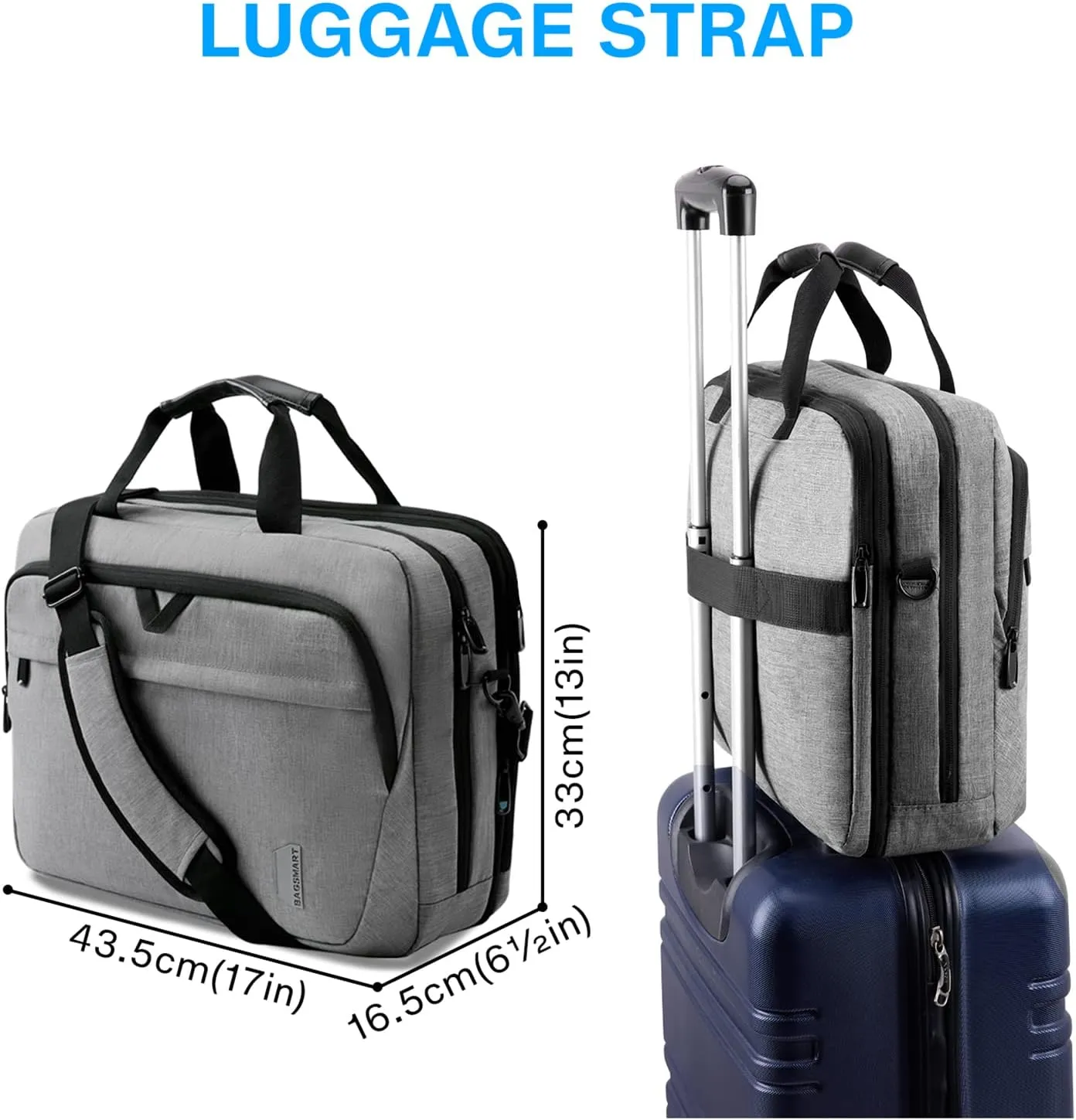 BAGSMART 17.3 Inch Laptop Bag, Expandable Computer Bag Laptop Briefcase Men Women,Laptop Shoulder Bag,Work Bag Business Travel Office, Grey