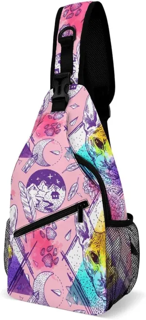 Bald-cats Pattern Crossbody Sling Bag for Women Men Travel Chest Bag, Cycling Shoulder Backpack
