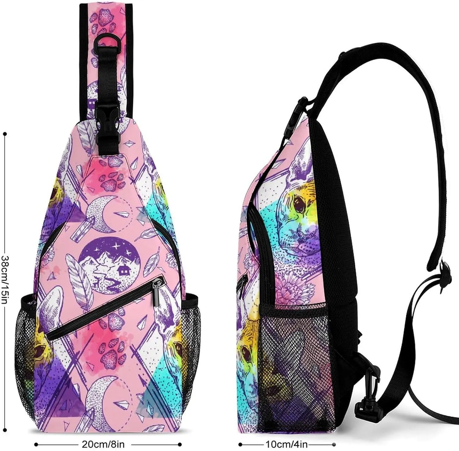 Bald-cats Pattern Crossbody Sling Bag for Women Men Travel Chest Bag, Cycling Shoulder Backpack