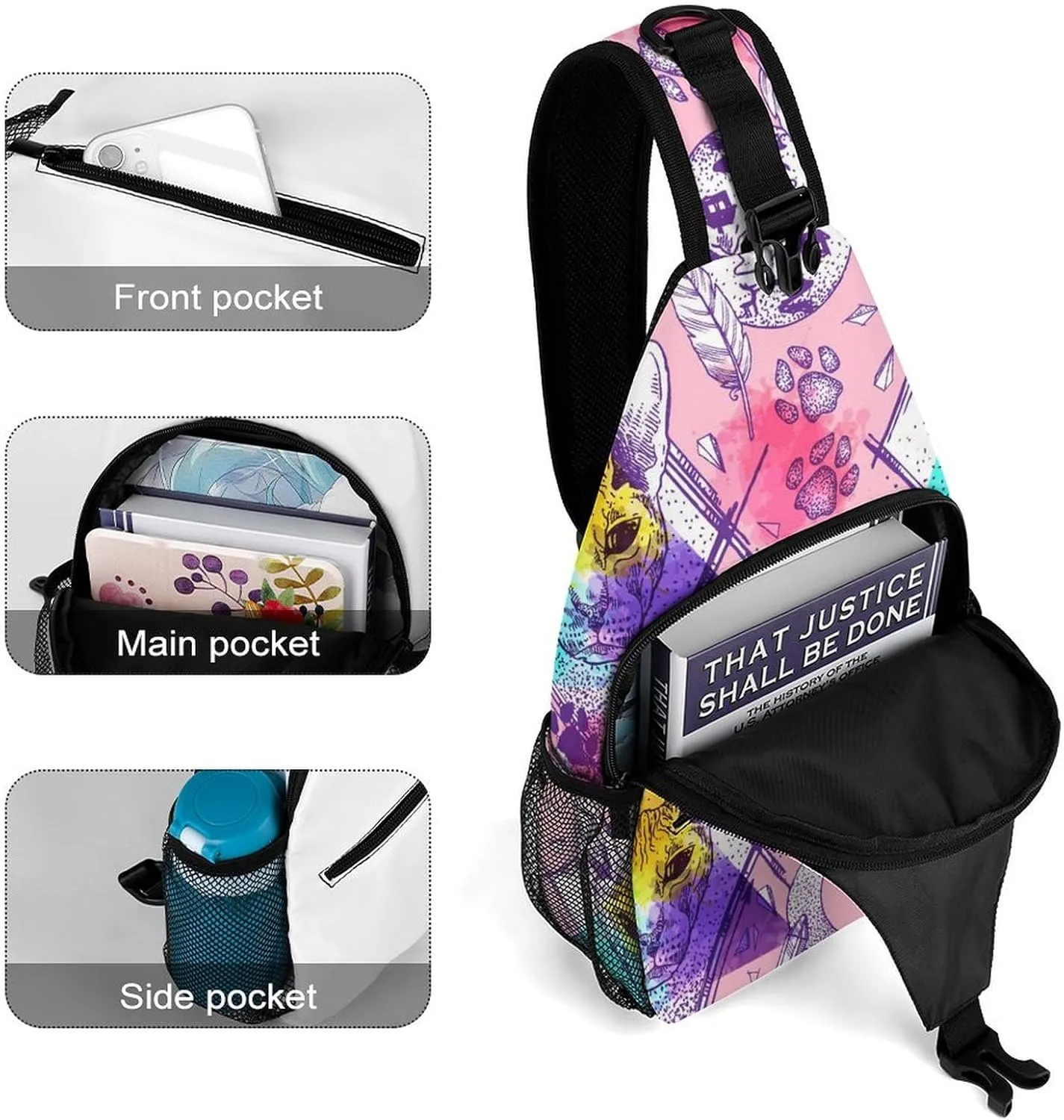 Bald-cats Pattern Crossbody Sling Bag for Women Men Travel Chest Bag, Cycling Shoulder Backpack