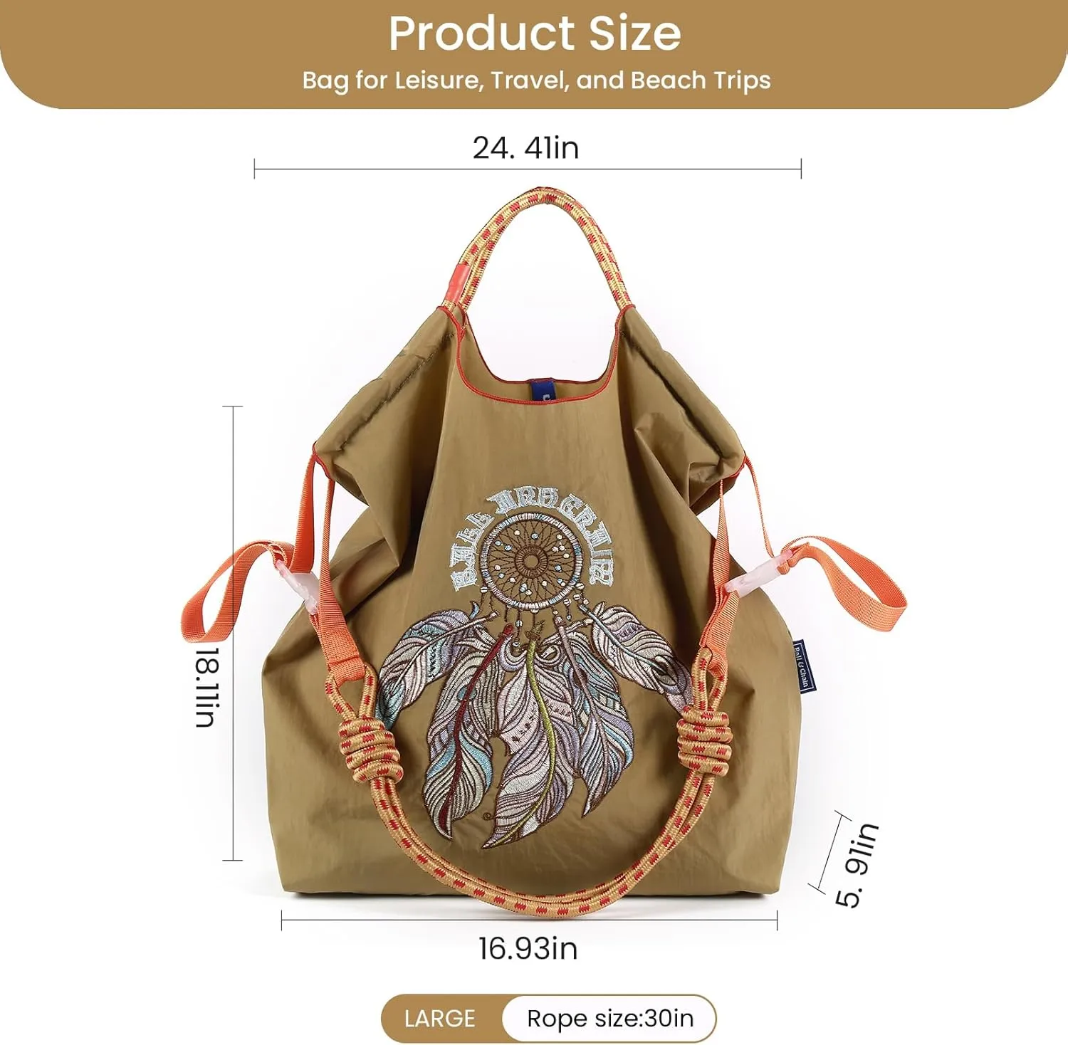 Ball&Chain Embroidery Initial Nylon Tote Bag,Personalized Present Suitable for Travel,Beach,is a Great Gift Women, Mom