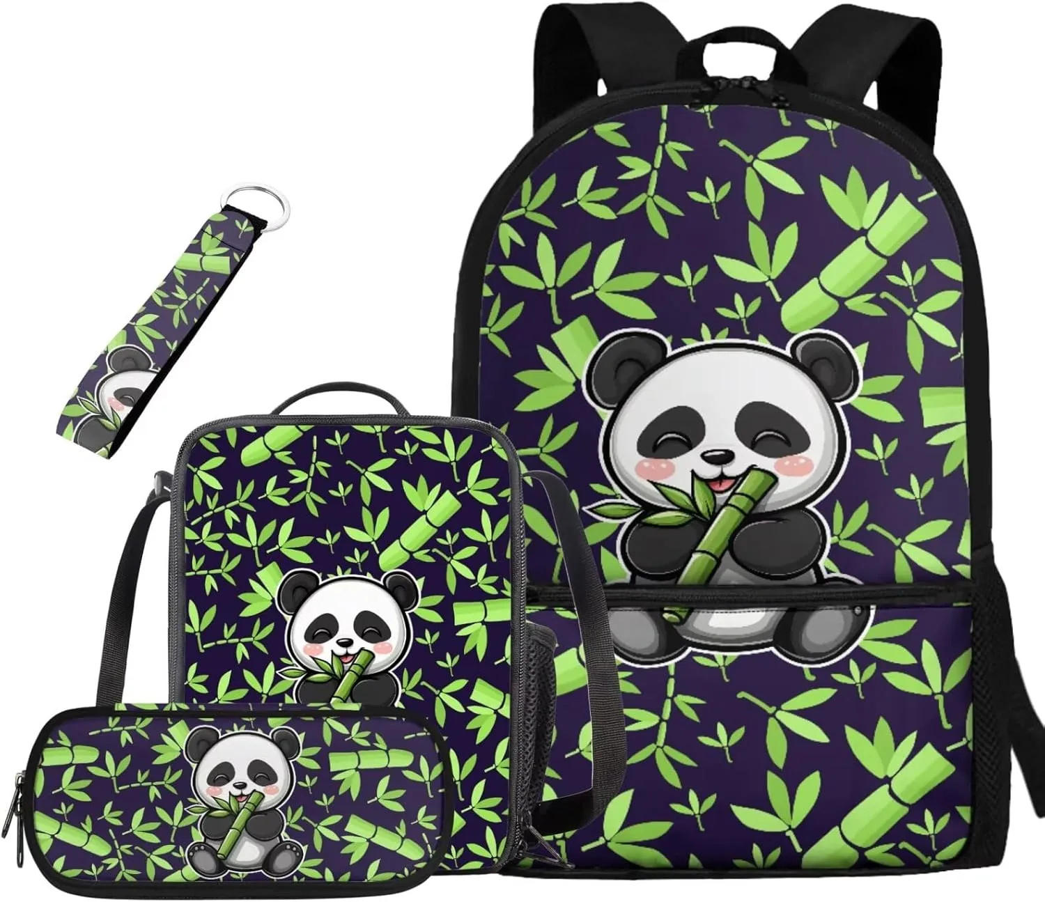Bamboo Panda Junior High School Backpack for Girls 7Th School Bookbag with Pencil Case Rucksack for Teens Child Back To School 17 Inch Backpack 4Pcs Set Bookbag