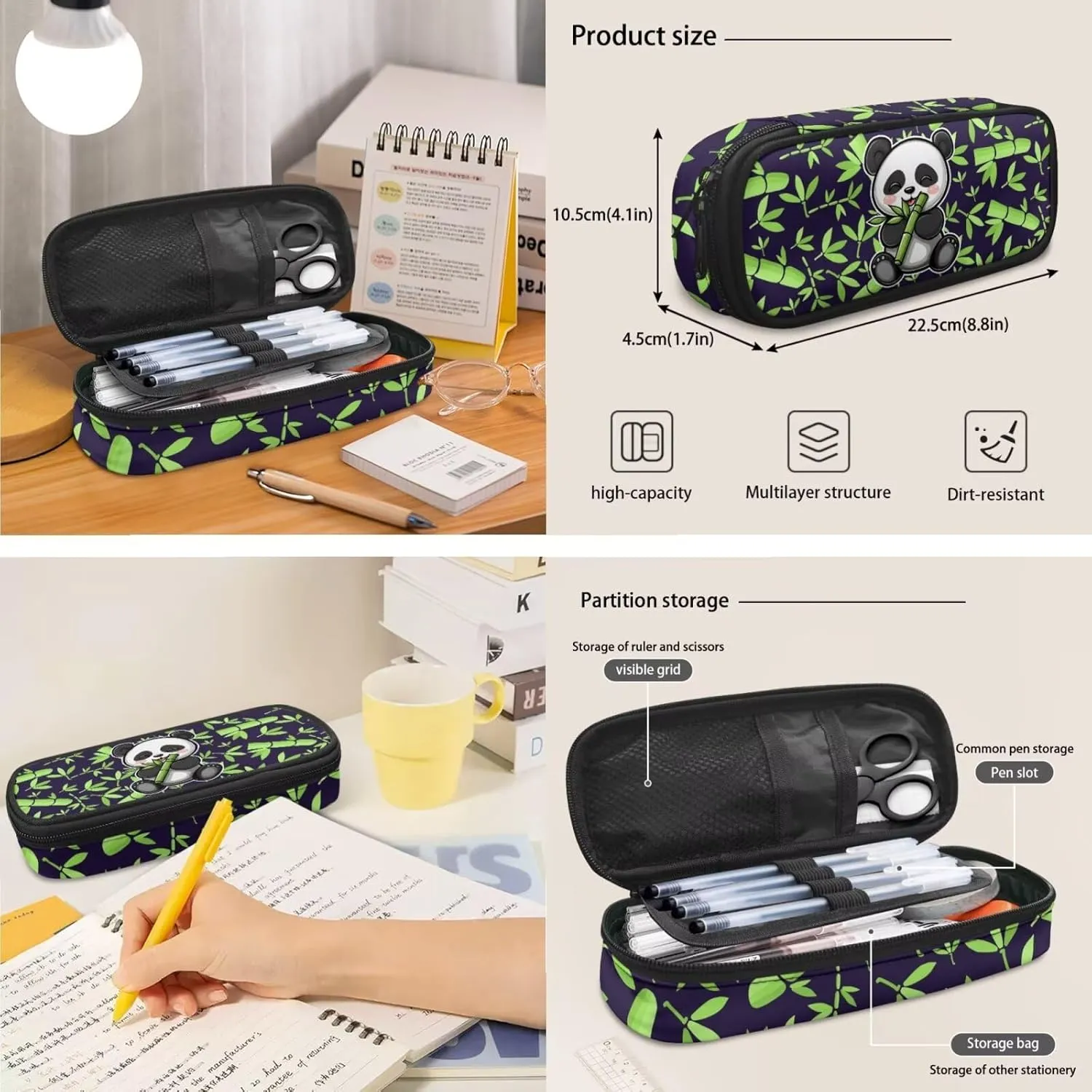 Bamboo Panda Junior High School Backpack for Girls 7Th School Bookbag with Pencil Case Rucksack for Teens Child Back To School 17 Inch Backpack 4Pcs Set Bookbag