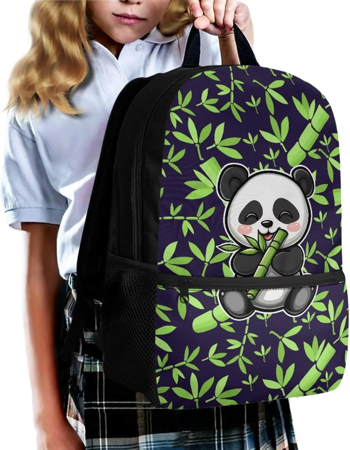 Bamboo Panda Junior High School Backpack for Girls 7Th School Bookbag with Pencil Case Rucksack for Teens Child Back To School 17 Inch Backpack 4Pcs Set Bookbag