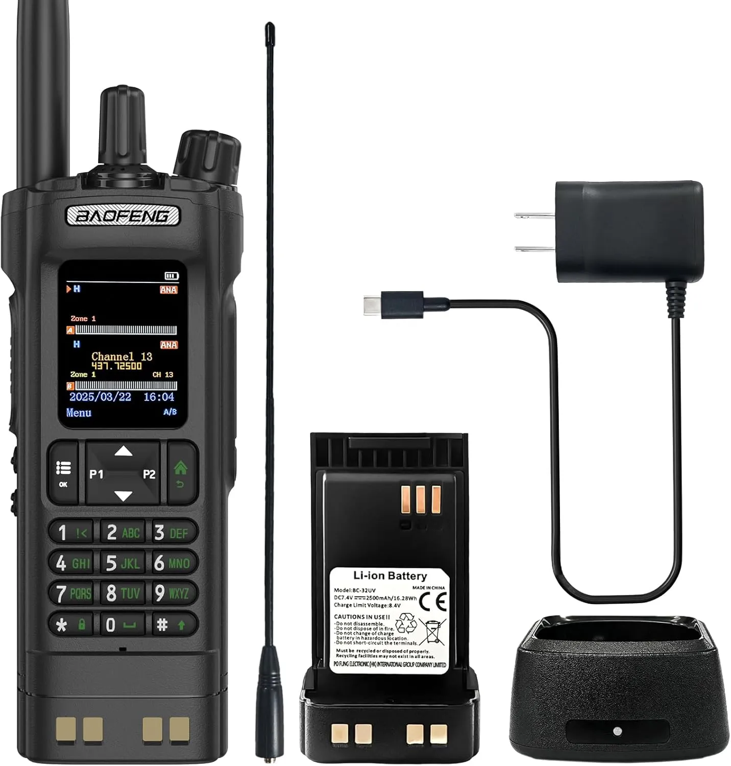 BAOFENG DM-32 DMR Radio 10W High Power Walkie Talkie GPS/APRS Two Way Raido USB-C Charging Multi-Band FM/AM Radio DM32 with High Gain Antenna (Black)