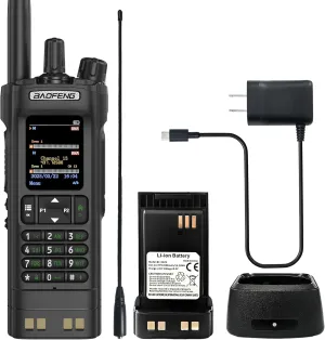 BAOFENG DM-32 DMR Radio 10W High Power Walkie Talkie GPS/APRS Two Way Raido USB-C Charging Multi-Band FM/AM Radio DM32 with High Gain Antenna (Black)