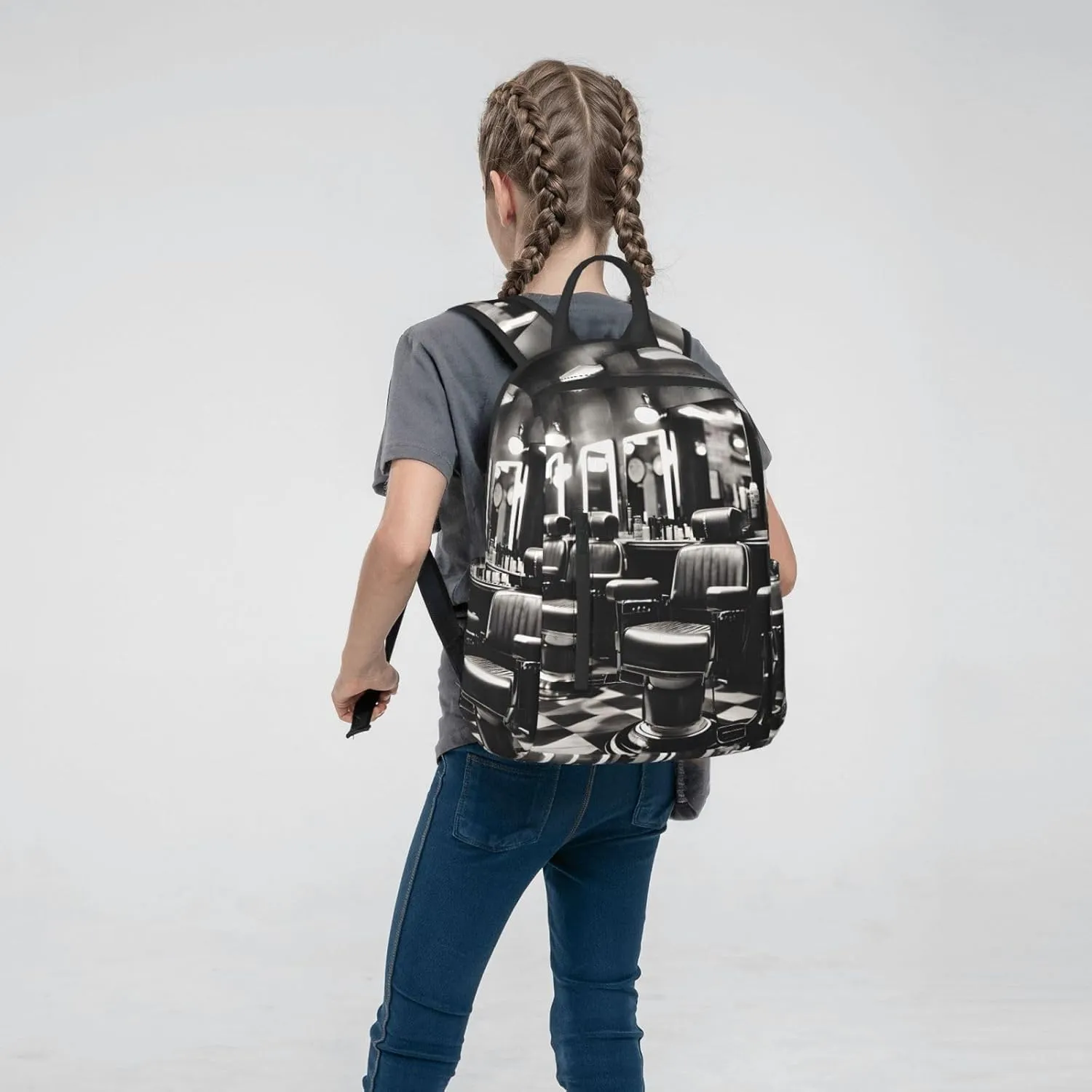 Barber Shop Monochrome Style Print Simple And Lightweight Leisure Backpack, Men'S And Women'S Fashionable Travel Backpack