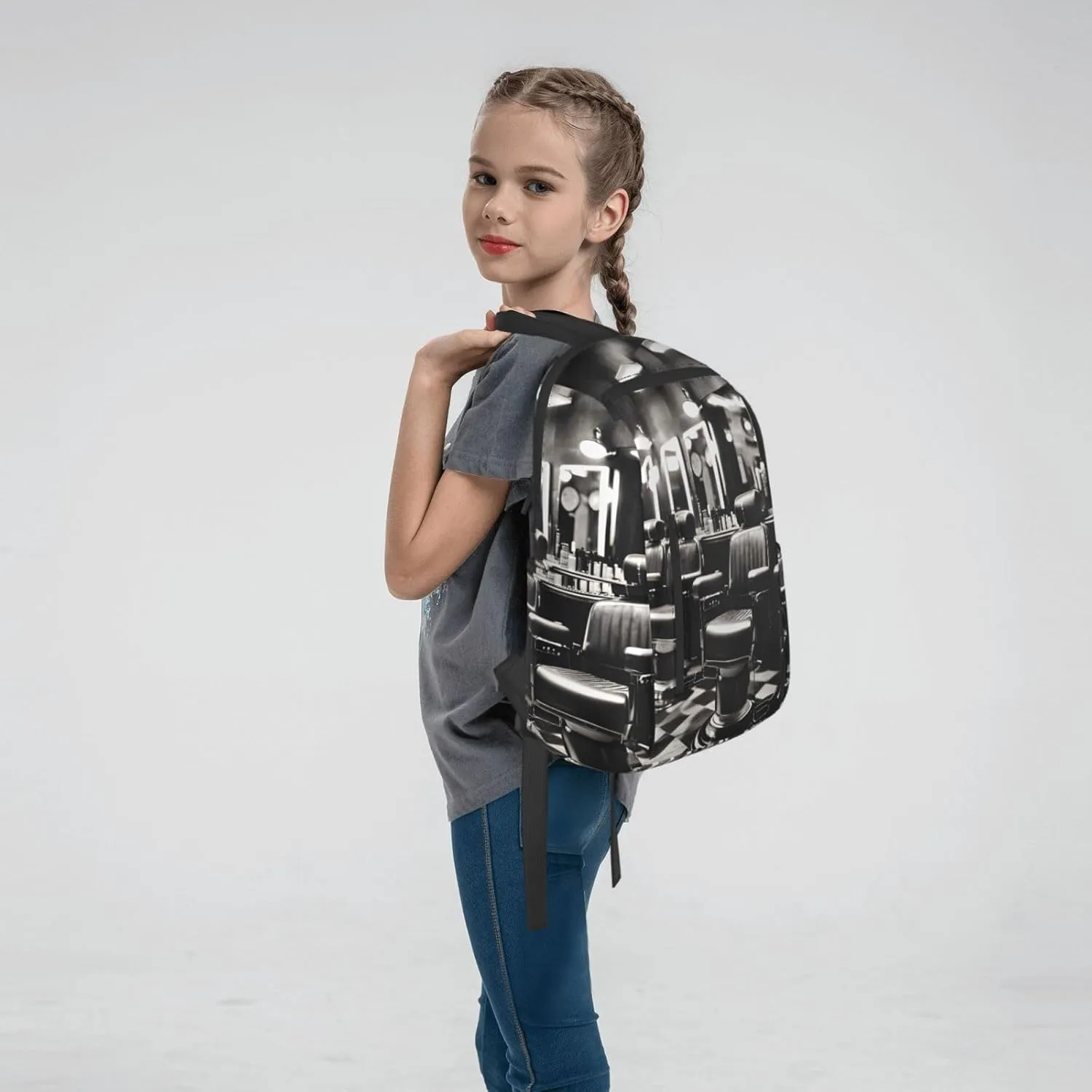 Barber Shop Monochrome Style Print Simple And Lightweight Leisure Backpack, Men'S And Women'S Fashionable Travel Backpack