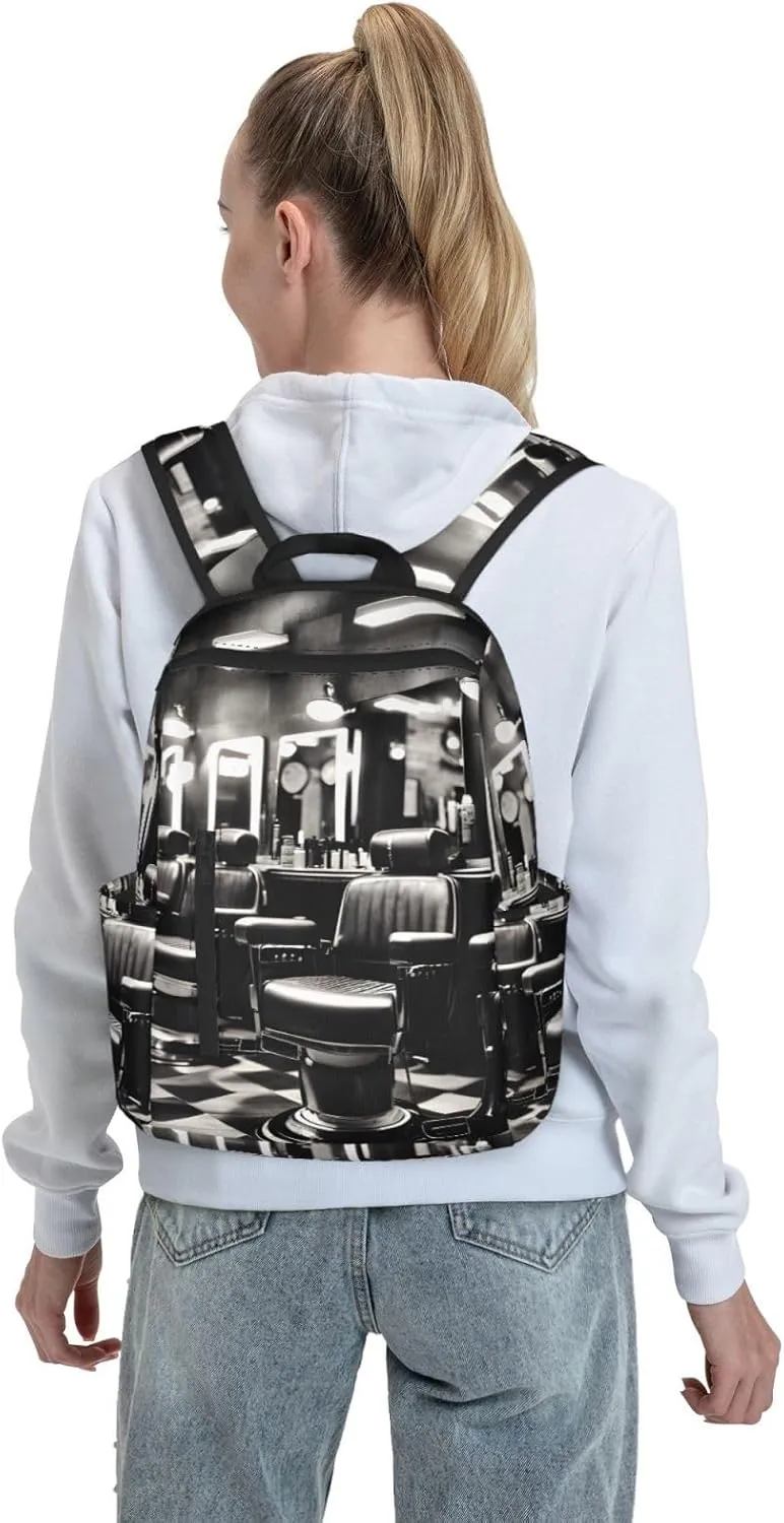 Barber Shop Monochrome Style Print Simple And Lightweight Leisure Backpack, Men'S And Women'S Fashionable Travel Backpack