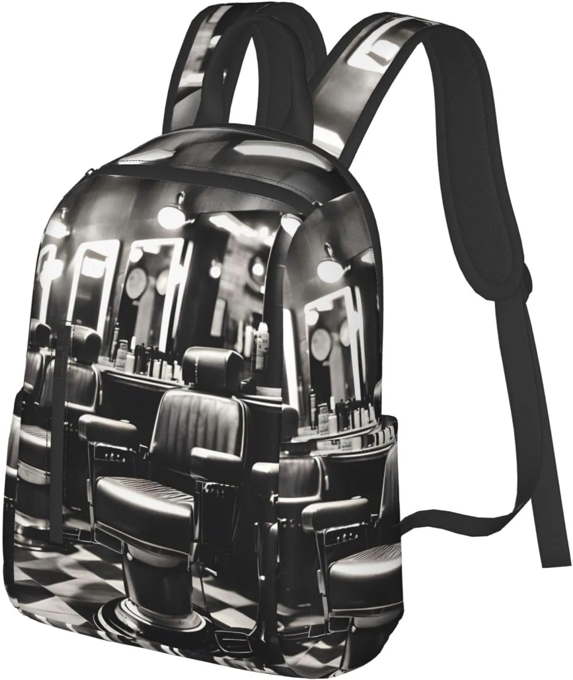 Barber Shop Monochrome Style Print Simple And Lightweight Leisure Backpack, Men'S And Women'S Fashionable Travel Backpack
