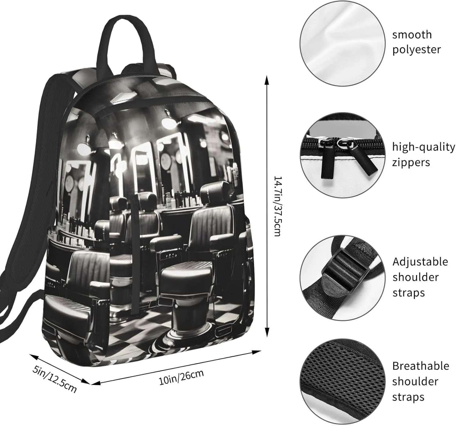 Barber Shop Monochrome Style Print Simple And Lightweight Leisure Backpack, Men'S And Women'S Fashionable Travel Backpack