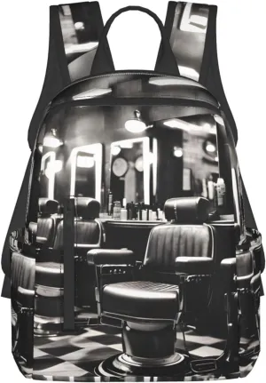 Barber Shop Monochrome Style Print Simple And Lightweight Leisure Backpack, Men'S And Women'S Fashionable Travel Backpack