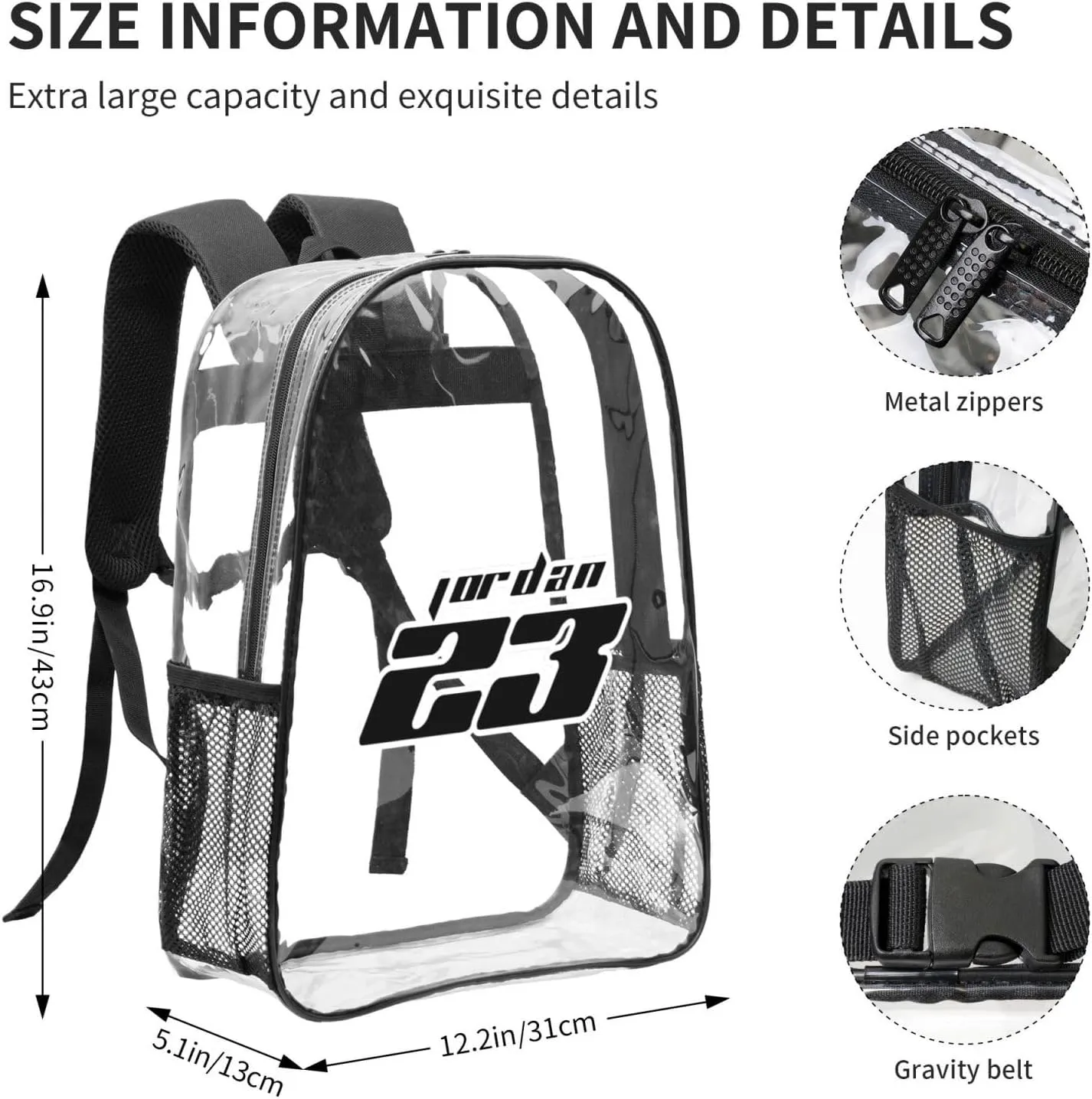 Basketball Goat 23 Transparent Backpack 16 Inch Laptop Backpack Large Capacity Backpack Travel Bag