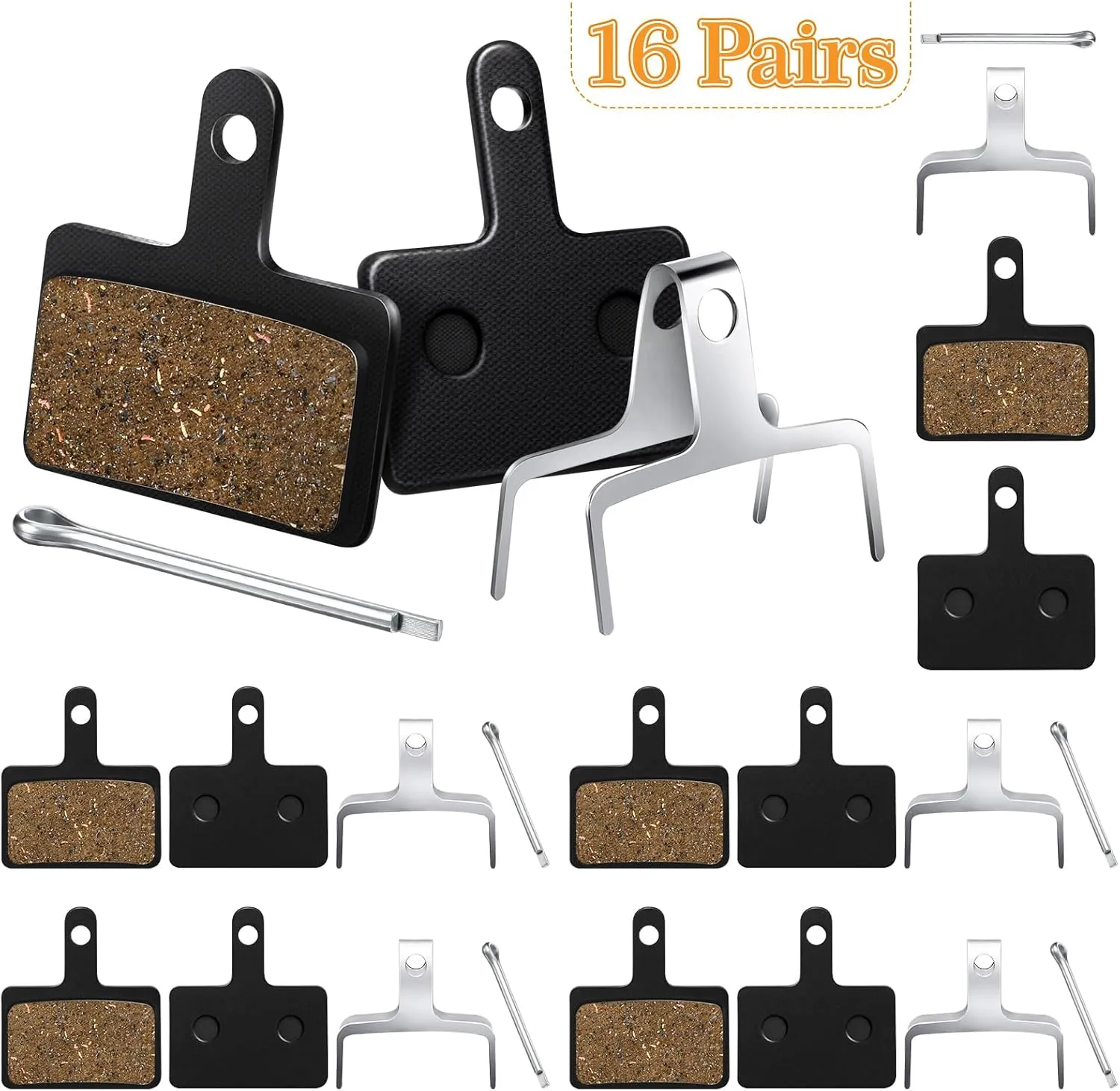 BBTO 16 Pairs Bike Brake Pads Disc Brake Pads with Installation Tools Bicycle Brake Pads for Ebike Mountain Bike