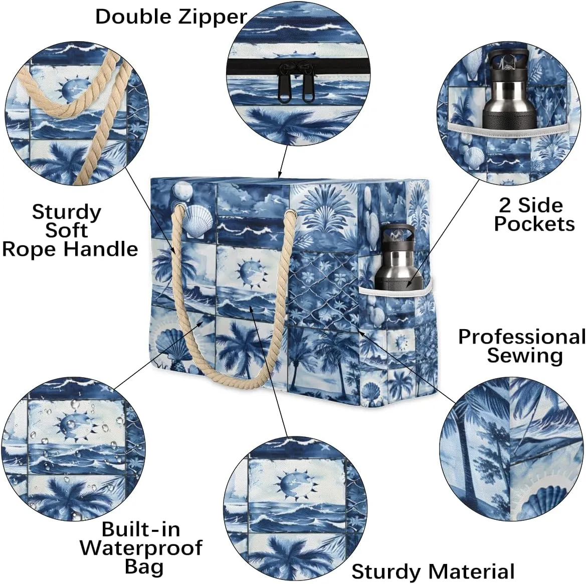 Beach Bags for Women, Large Waterproof Beach Tote Bag for Gym Grocery Travel