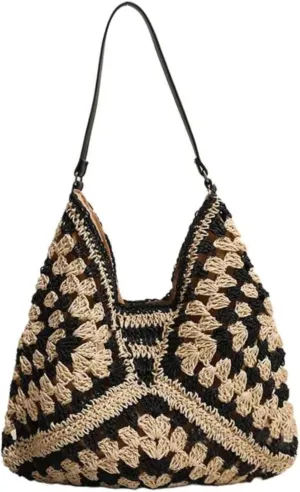 Beach Bags for Women Summer Soft Large Woven Shoulder Purse Handbag Straw Bag Beach Tote for Summer Vacation