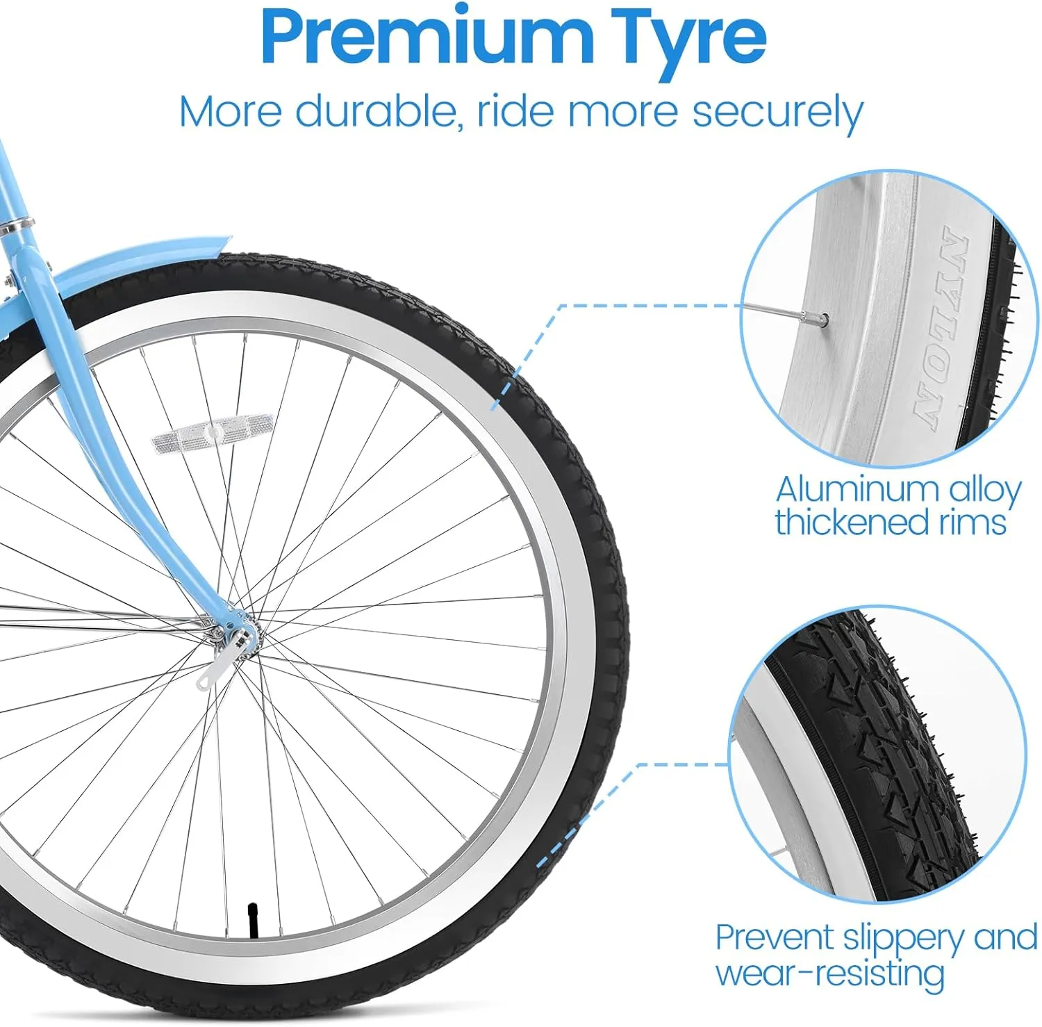 Beach Cruiser Bike 26-Inch Adults Bike, Single-Speed Bicycle for Men, Coaster Brake with Rear Basket, Recommended Height 5'3" to 6'2", Suitable for Men, Women