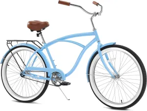 Beach Cruiser Bike 26-Inch Adults Bike, Single-Speed Bicycle for Men, Coaster Brake with Rear Basket, Recommended Height 5'3" to 6'2", Suitable for Men, Women