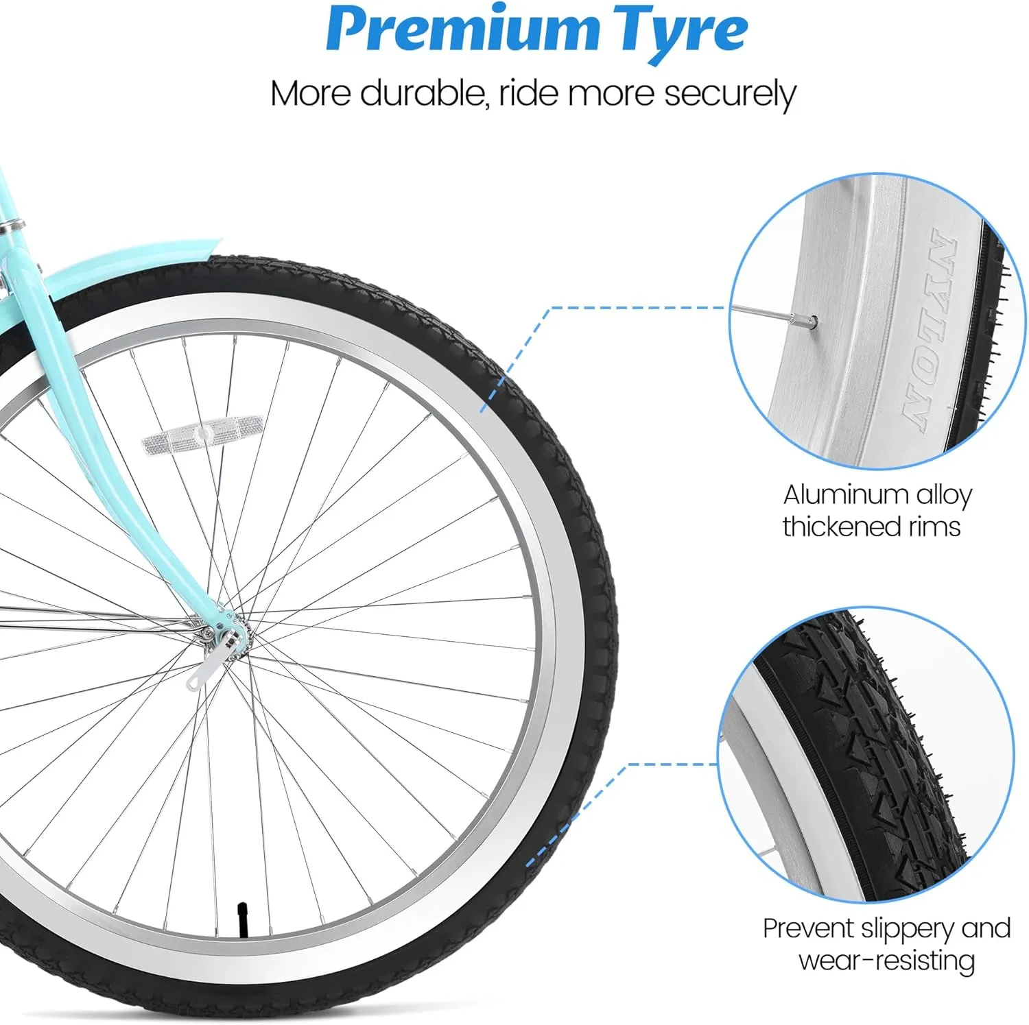 Beach Cruiser Bike 26-Inch Adults Bike, Single-Speed Bicycle for Men, Coaster Brake with Rear Basket, Recommended Height 5'3" to 6'2", Suitable for Men, Women