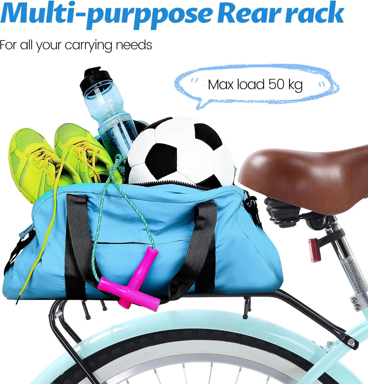 Beach Cruiser Bike 26-Inch Adults Bike, Single-Speed Bicycle for Men, Coaster Brake with Rear Basket, Recommended Height 5'3" to 6'2", Suitable for Men, Women