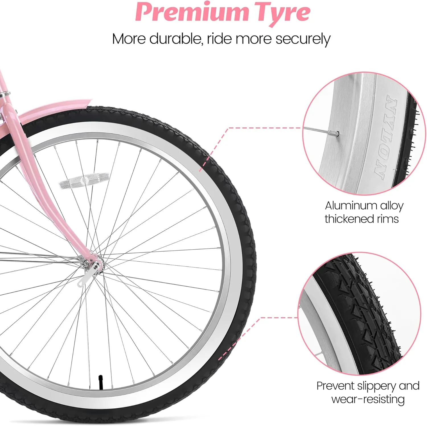 Beach Cruiser Bike 26-Inch Adults Bike, Single-Speed Bicycle for Men, Coaster Brake with Rear Basket, Recommended Height 5'3" to 6'2", Suitable for Men, Women