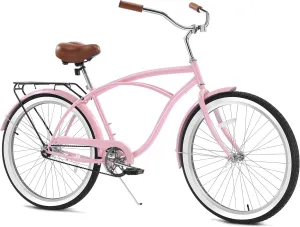 Beach Cruiser Bike 26-Inch Adults Bike, Single-Speed Bicycle for Men, Coaster Brake with Rear Basket, Recommended Height 5'3" to 6'2", Suitable for Men, Women