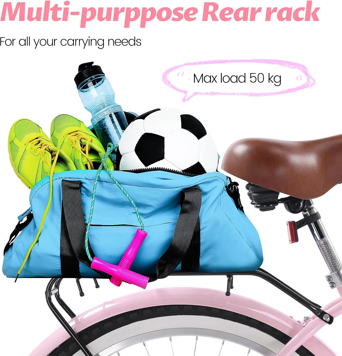 Beach Cruiser Bike 26-Inch Adults Bike, Single-Speed Bicycle for Men, Coaster Brake with Rear Basket, Recommended Height 5'3" to 6'2", Suitable for Men, Women
