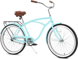Beach Cruiser Bike 26-Inch Adults Bike, Single-Speed Bicycle for Men, Coaster Brake with Rear Basket, Recommended Height 5'3" to 6'2", Suitable for Men, Women