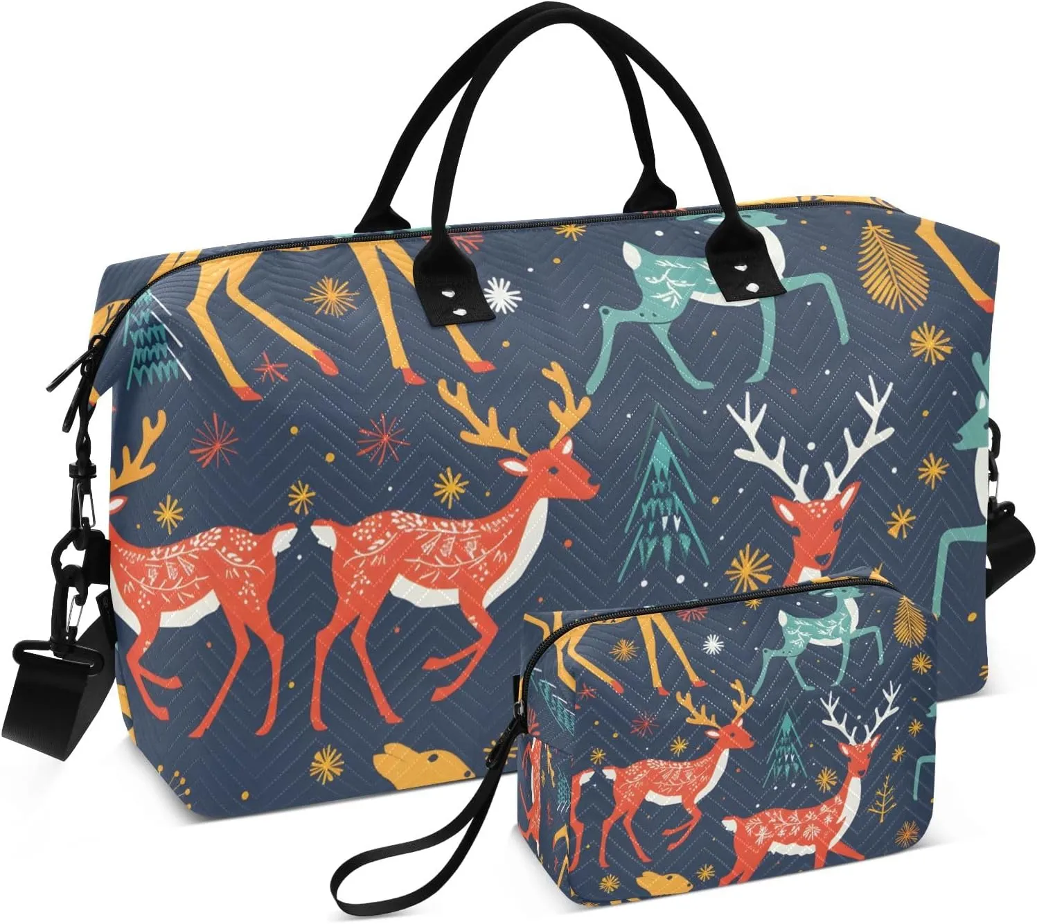 Beautiful Folk Reindeer Travel Duffel Bags with Toiletry Bag for Travel Gym Yoga Weekender Bag